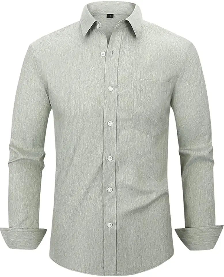 Men's Sage Green Linen Long Sleeve Overshirt