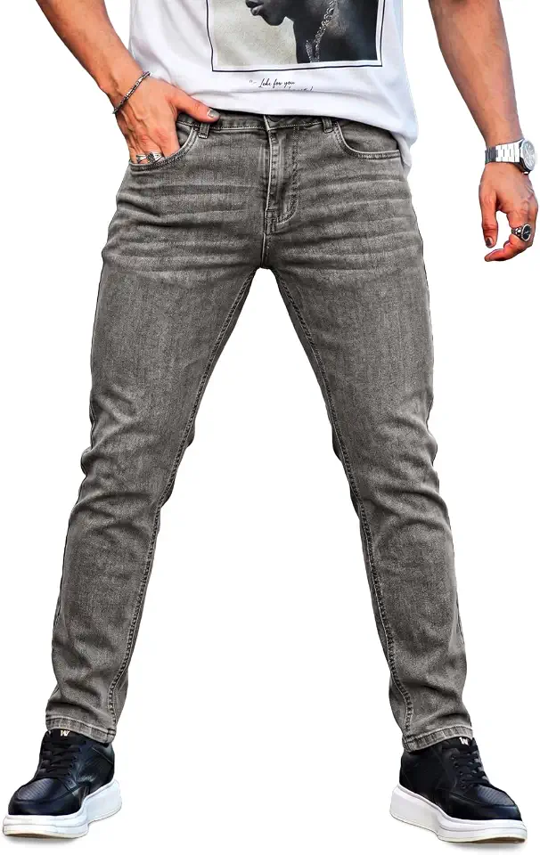 Global Recycled Standard Heyfanee Mens Slim Fit Jeans Stretch Denim Pants for Men