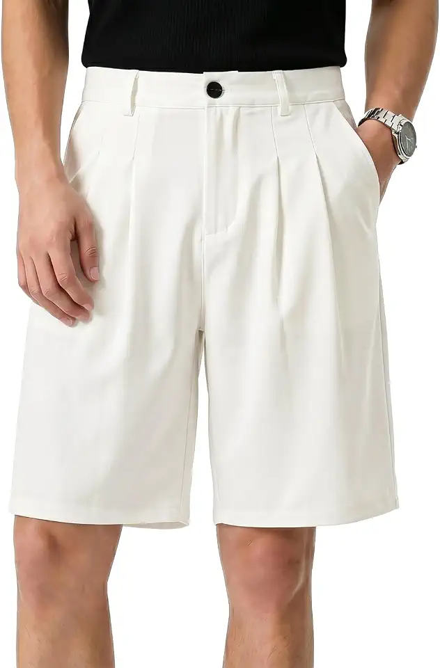 Global Recycled Standard Heyfanee Mens Baggy Pleated Dress Shorts Elastic Waist 9 in