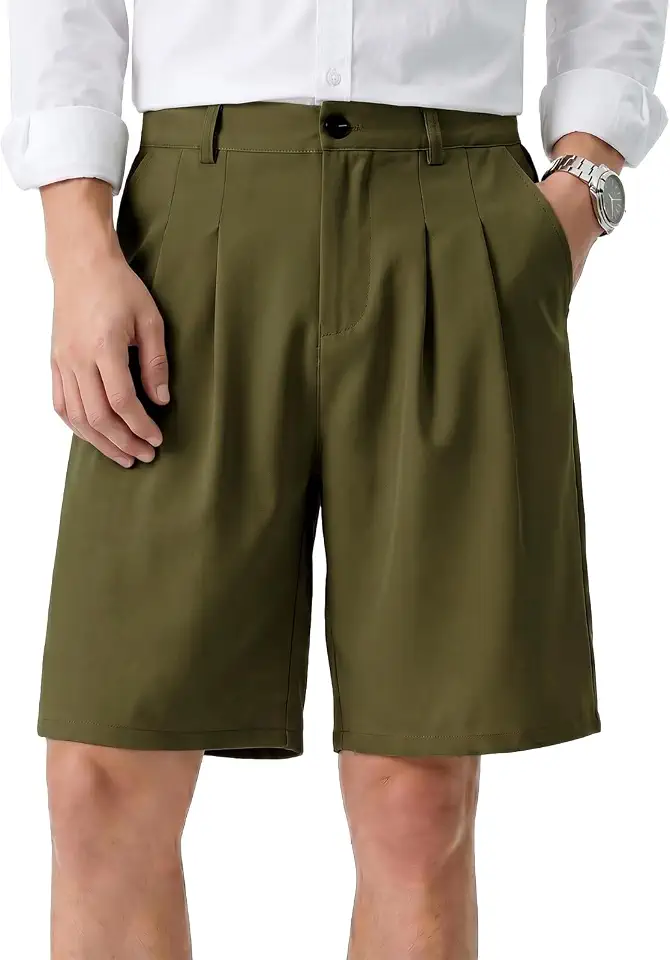 Global Recycled Standard Heyfanee Mens Baggy Pleated Dress Shorts Elastic Waist 9 in