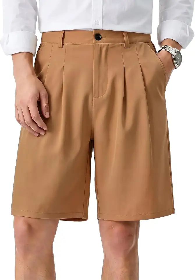 Heyfanee Mens Baggy Pleated Dress Shorts Elastic Waist 9 in