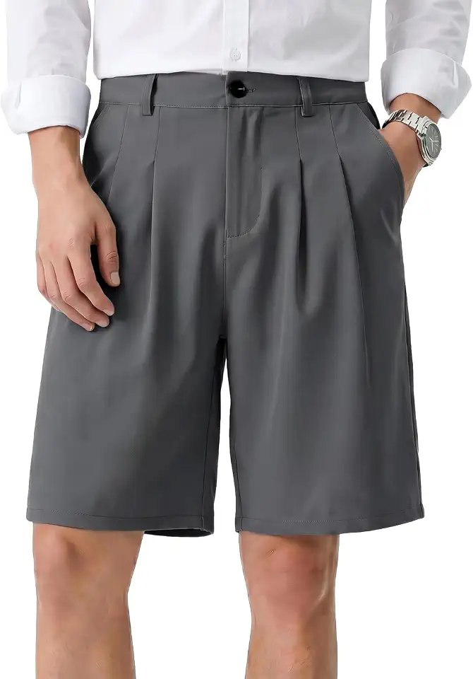 Global Recycled Standard Heyfanee Mens Baggy Pleated Dress Shorts Elastic Waist 9 in