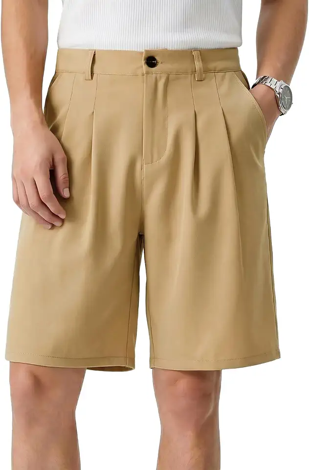 Global Recycled Standard Heyfanee Mens Baggy Pleated Dress Shorts Elastic Waist 9 in