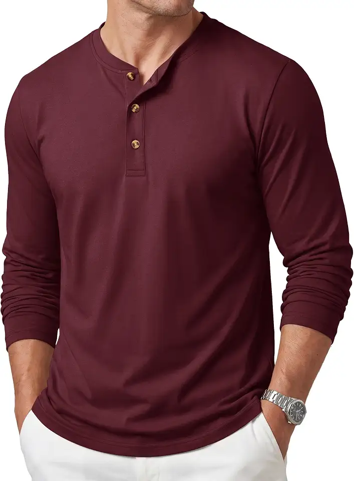 Cotrasen Men's Long Sleeve Henley Sun Protection Shirt | Lightweight, Moisture Wicking, UPF 80+, 3 Button, Breathable, Soft, Comforable, Fishing, Hiking, Daily, Outdoor, Casual