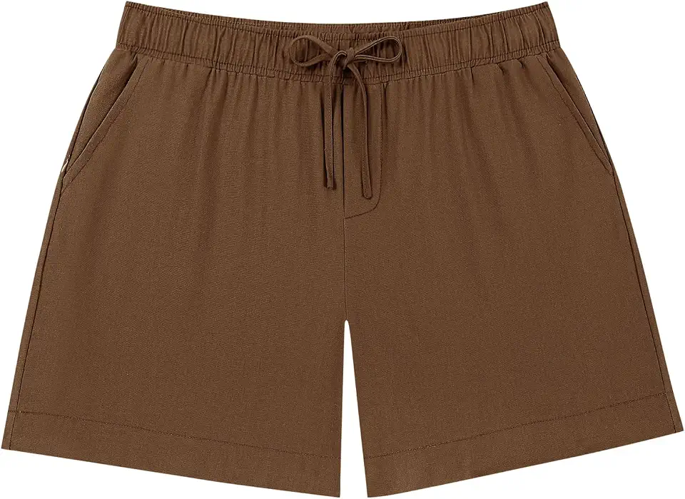 Poriff Mens Linen Shorts Elastic Waist Drawstring Summer Beach Golf Shorts
