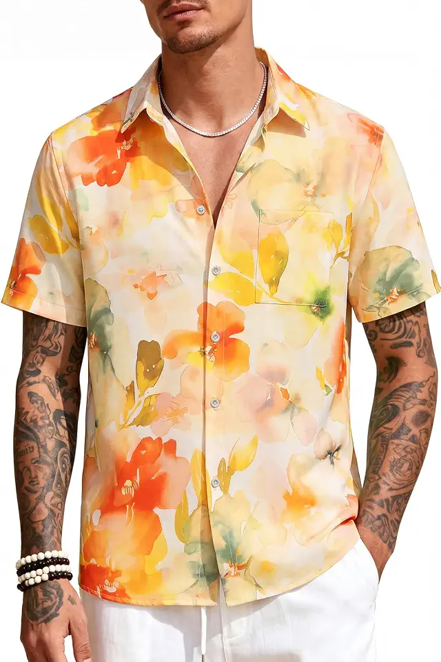 KYKU Men's Hawaiian Shirts Short Sleeve Button Down Tropical Summer Beach Vacation Shirts, with Pocket
