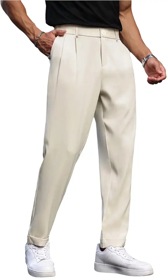 VIPWOLF Men's Dress Pants Golf Pleated High Waisted Slim Fit Chino Slacks