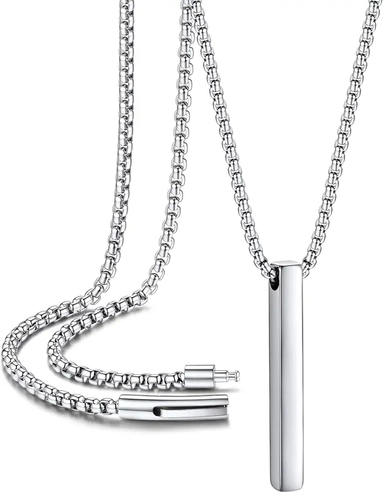 PROSTEEL Bar Pendant Necklace for Men with Box Chain, Minimalist Jewelry