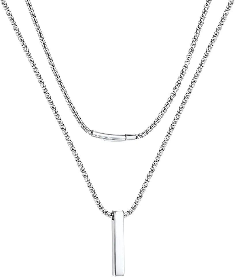 PROSTEEL Bar Pendant Necklace for Men with Box Chain, Minimalist Jewelry
