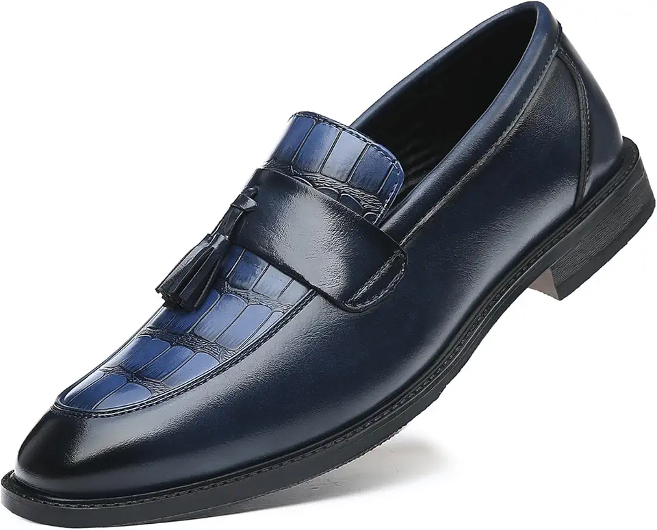 Men's Navy Blue Leather Tassel Loafers