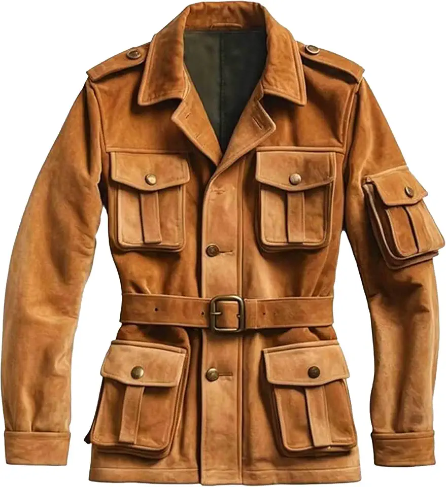 Men's Safari Field Jacket, Classic Style Leather Jackets for Men