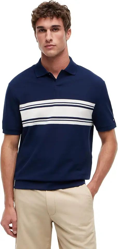 Tommy Hilfiger Men's Short Sleeve Casual Cotton Striped Polo Shirts in Relaxed Fit