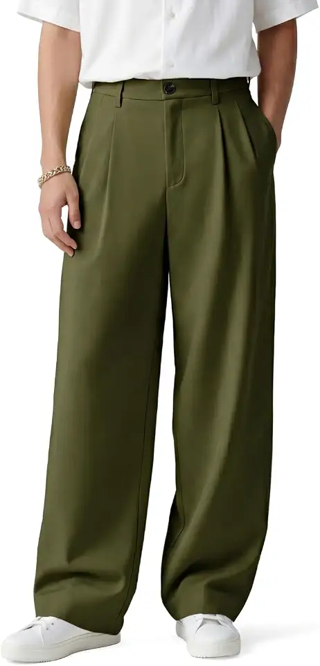 Heyfanee Mens Casual Pants Loose Fit Slacks for Men with Belt Loops