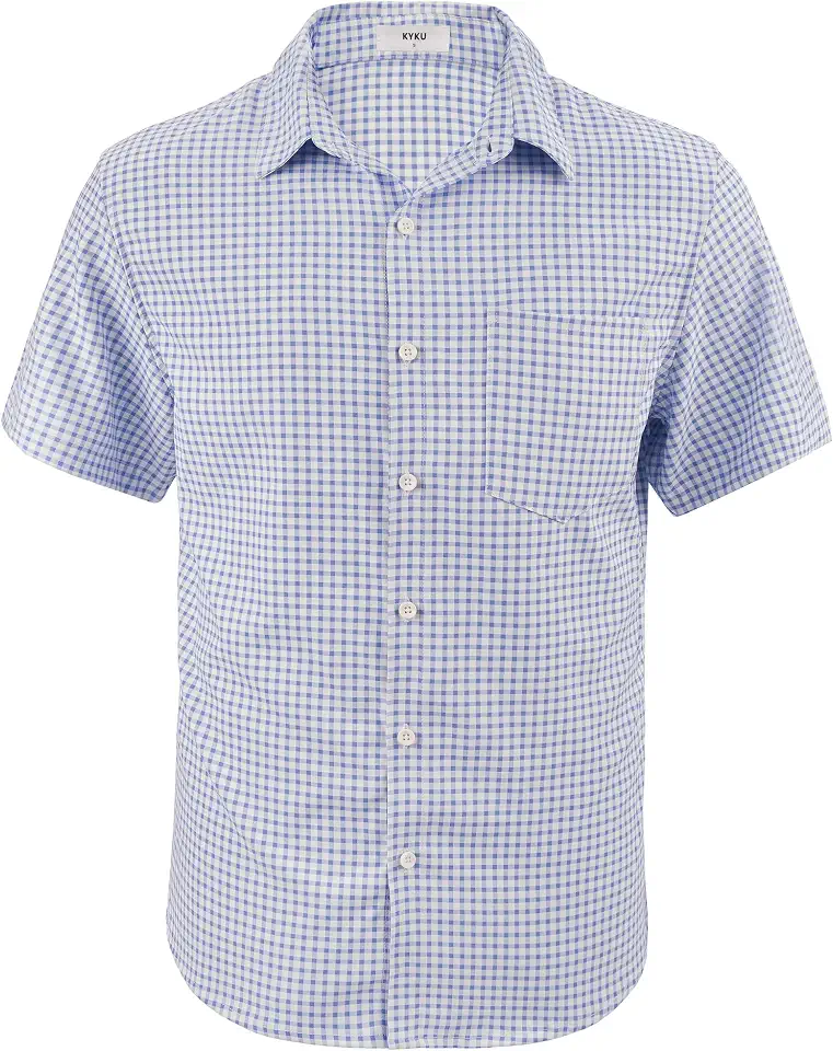 KYKU Men's Short Sleeve Casual Button Down Shirts Summer Business Dress Shirts, Double-Sided Print, with Pocket