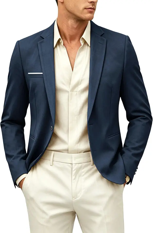 Men's Slim Fit One Button Summer Casual Blazer, Lightweight Breathable Sport Coat for Business Casual F001