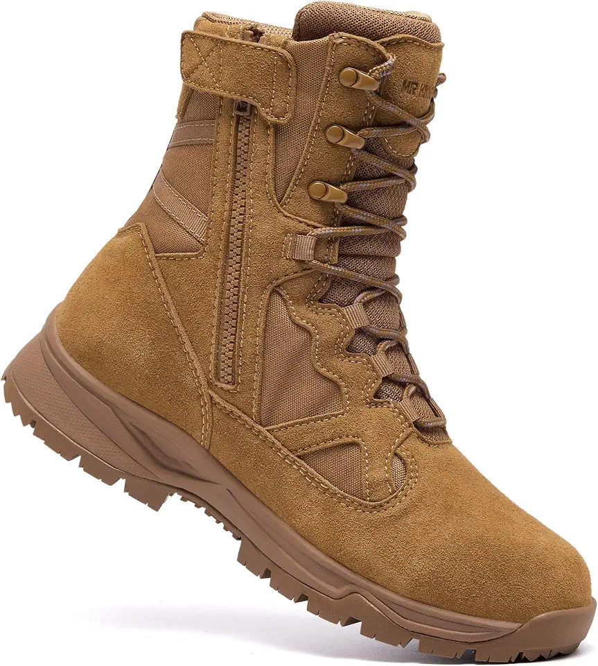 Waterproof Military Tactical Boots for Men Side Zipper Leather 8 inch Lightweight Non Slip Outdoor Combat Boots