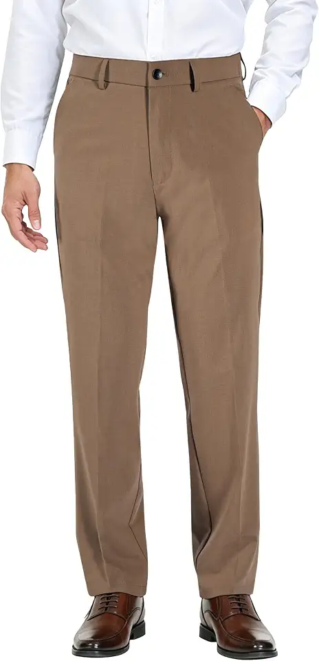 Soojun Men's Classic Fit Flex Waist Flat Front Dress Pant