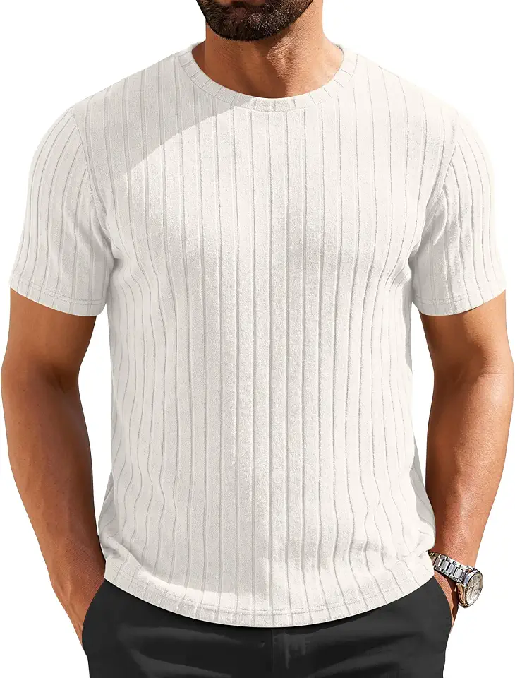Hardaddy Men's Short Sleeve Knit T-Shirts Crewneck Casual Ribbed Pullover Tees