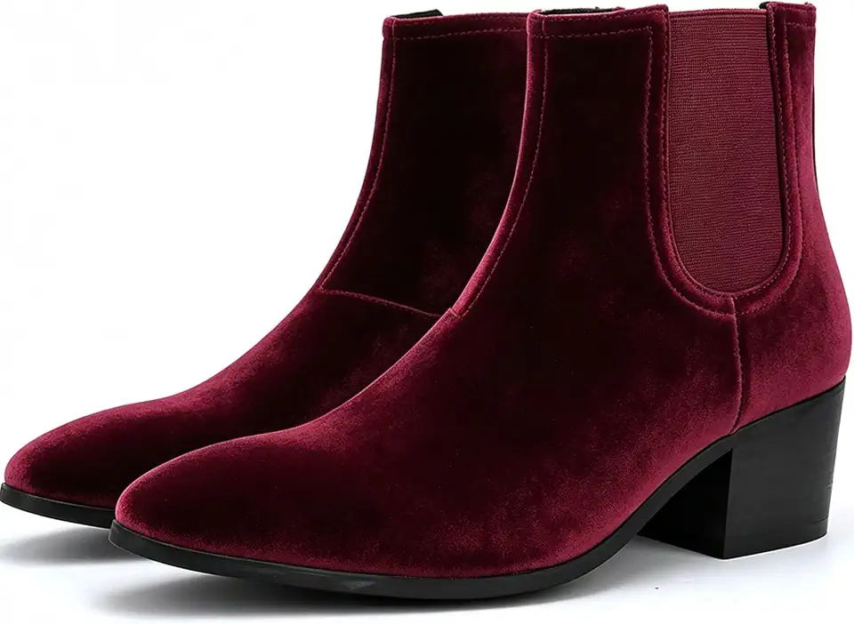 Men'S Classic Leather Chunky Heel Chelsea Boots With Side Zipper Fashion Pointed Toe Elastic Band High Top Block High Heel Formal Chukka Booties For Casual Business Party Wedding