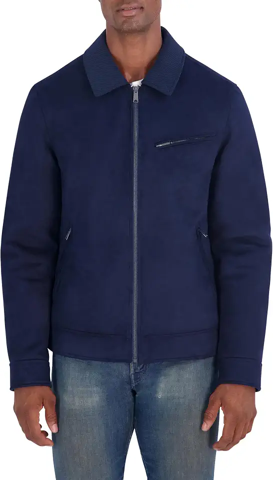 Ben Sherman Men's Faux Suede Shirt Collar Jacket With Quilted Lining & Corduroy Details – Full Zip Front, Tailored Fit