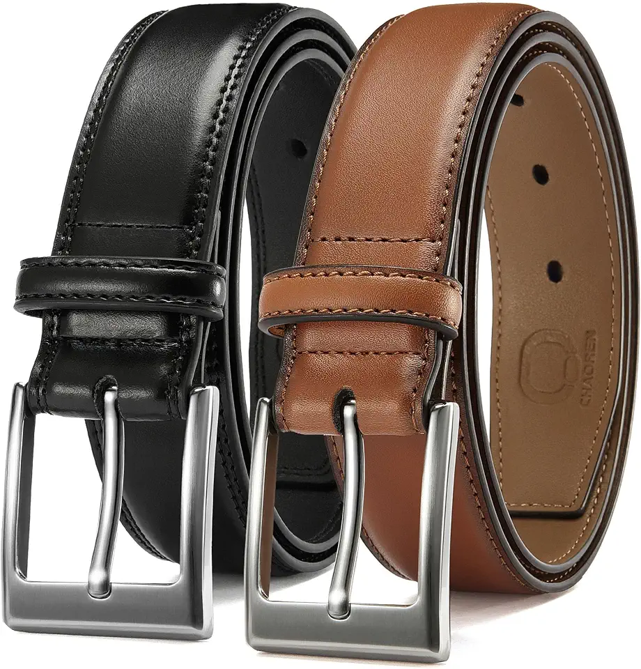 CHAOREN Leather Dress Belt Men 2 Pack - 1 3/8" Mens Belts for Work Business Casual Jeans