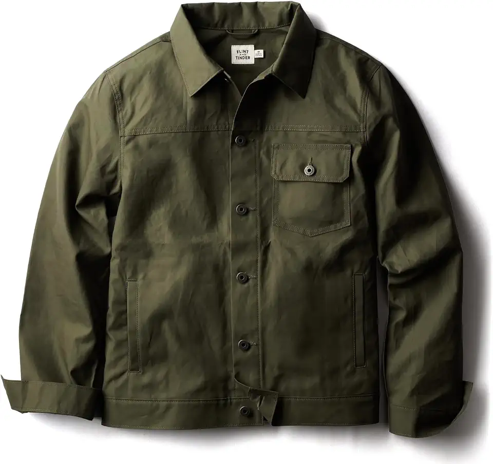 Huckberry Flint and Tinder Dry Wax Trucker Jacket, Unlined Mens Lightweight Cotton Jacket