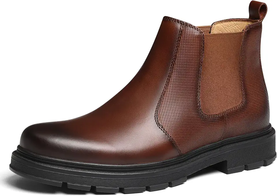 Mens Leather Chelsea Boots Slip On Platform Ankle Dress Boots
