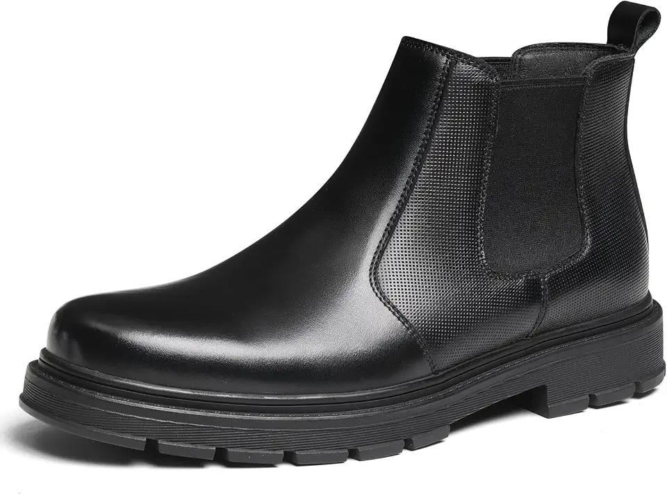 Mens Leather Chelsea Boots Slip On Platform Ankle Dress Boots