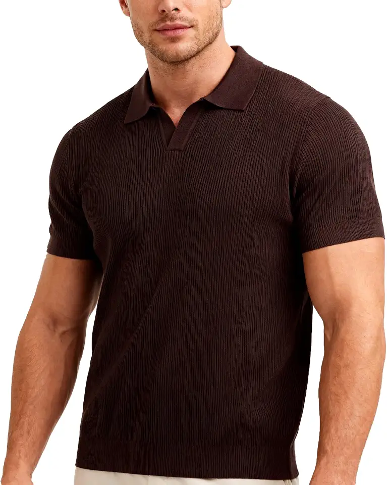 Men's Polo Shirts Short Sleeve Knit Johnny Collar Casual Buttonless Golf Shirts