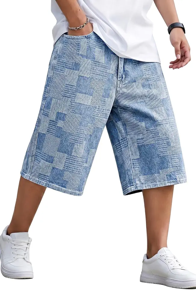 Global Recycled Standard GINGTTO Mens Baggy Jean Shorts Long Denim Jorts Wide Leg 14 Inch Inseam
