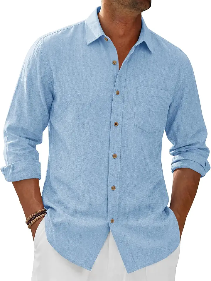 Runcati Mens Linen Shirt Long Sleeve Casual Button Down Shirts