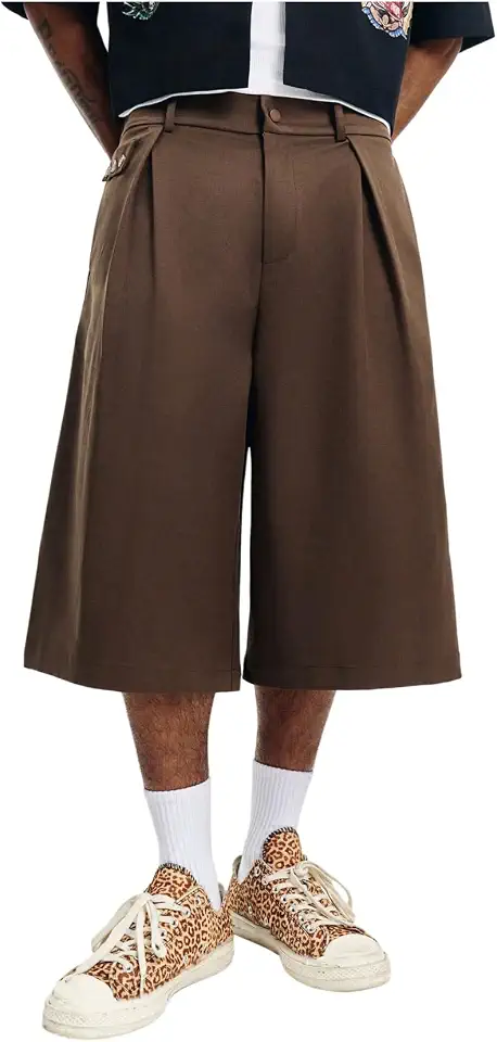 VIPWOLF Men's Pleated Shorts Wide Leg Baggy Business Casual Dress Shorts