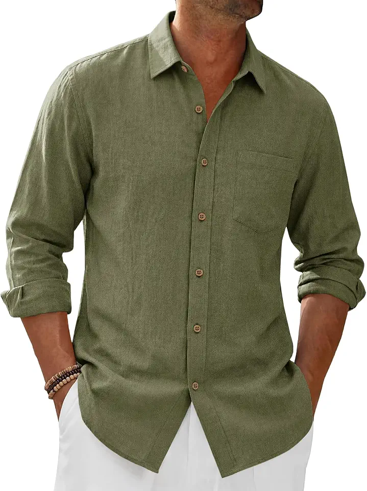 Runcati Mens Linen Shirt Long Sleeve Casual Button Down Shirts