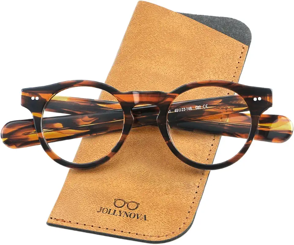 JOLLYNOVA Nawab Vintage Acetate Glasses Frame Retro Round Eyewear for Women Men with Demo Lenses
