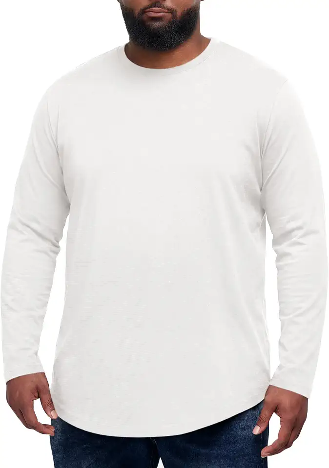 Runcati Mens Big and Tall Crewneck Long Sleeve Basic T‑Shirt