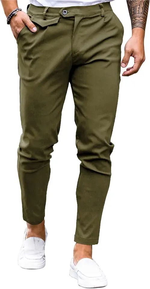 Runcati Mens Slim Fit Dress Pants Stretch Cotton Chino Casual Slacks