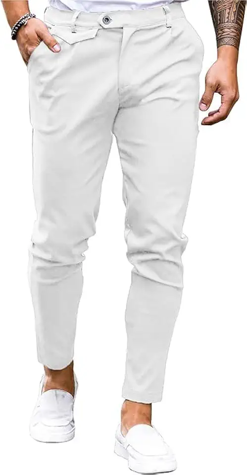 Runcati Mens Slim Fit Dress Pants Stretch Cotton Chino Casual Slacks