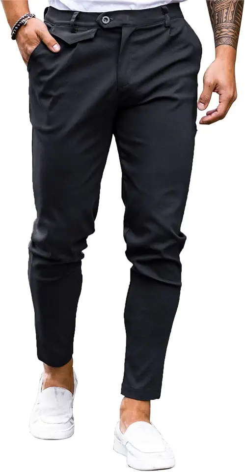Runcati Mens Slim Fit Dress Pants Stretch Cotton Chino Casual Slacks