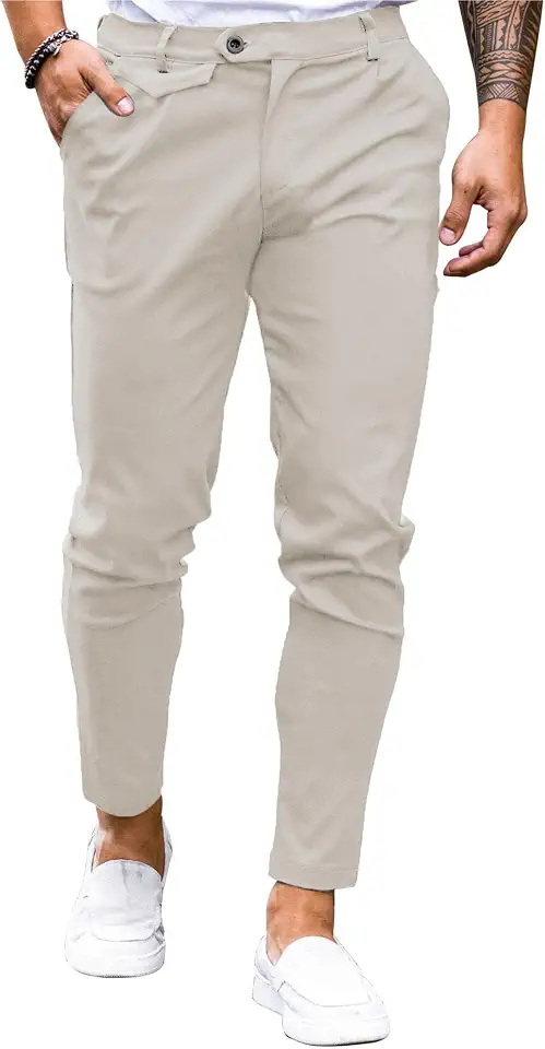 Runcati Mens Slim Fit Dress Pants Stretch Cotton Chino Casual Slacks