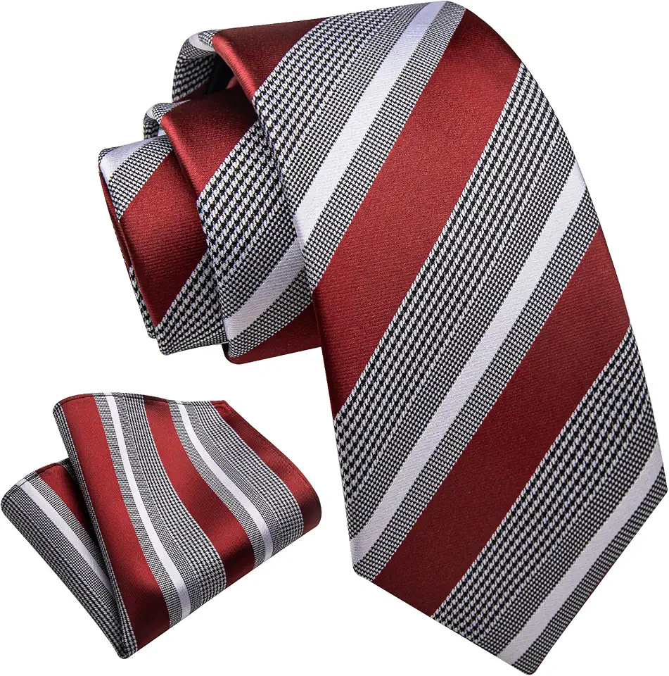 DiBanGu Silk Striped Tie and Pocket Square Sets for Men