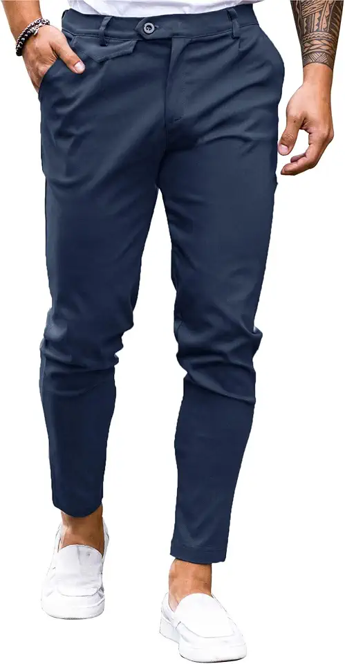 Runcati Mens Slim Fit Dress Pants Stretch Cotton Chino Casual Slacks