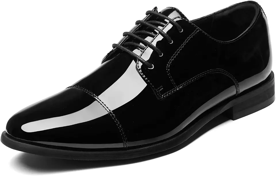 HEEZ Men's Tuxedo Shoes Patent Leather Dress Shoes Cap Toe Formal Oxfords