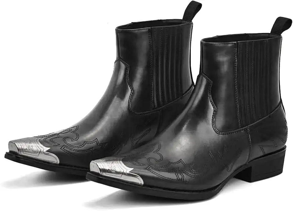 Men's Black Leather Western Chelsea Boots