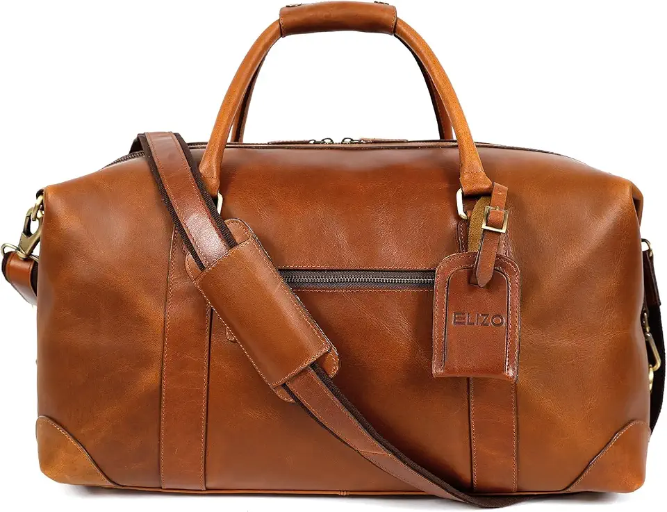 Leather Duffle Bags for Men & Women, Overnight Travel, Carry On Bag - Tan