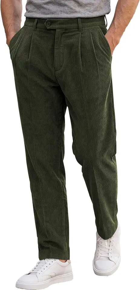 JMIERR Men's Corduroy Pants Stretch Relaxed Tapered Fit Pleated Trousers | Stretch Corduroy, Front Pleats, Side Elastic Inserts, 4-Pocket Design, Fall Winter Dress Pants