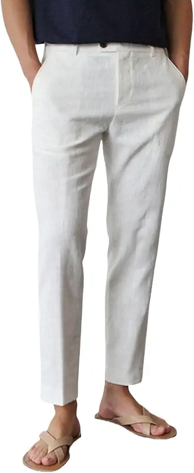 GINGTTO Linen Pants Men Slim Fit Tapered Leg Elastic Waist Casual Summer