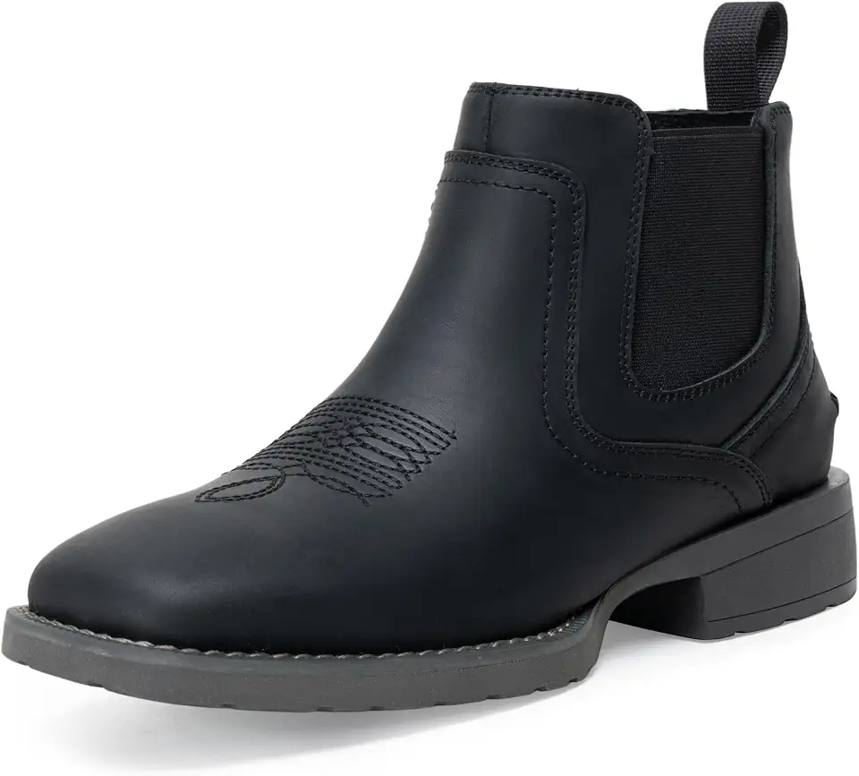 Vostey Leather Cowboy Boots for Men Square Toe Boots