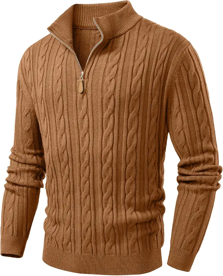 Dokotoo Men Men's Cable Knit Quarter Zip Pullover Sweater Casual