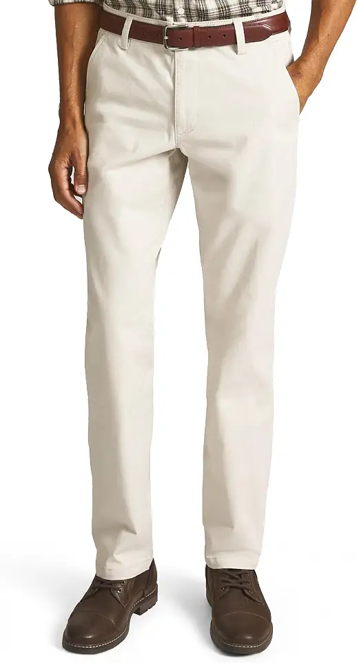 Chaps Men's Straight Fit Stretch Waist Flat Front Twill Chino Pant