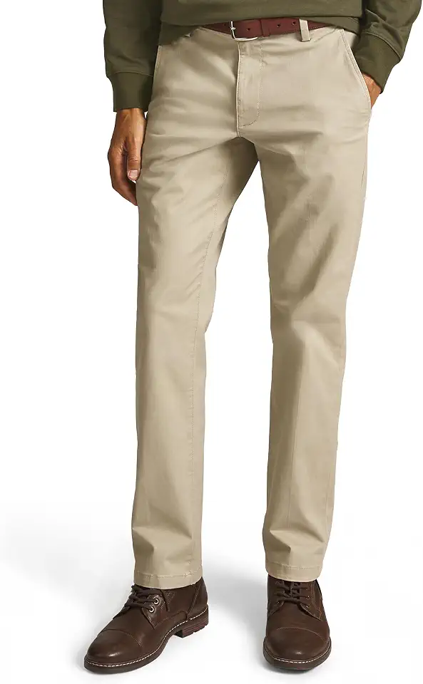 Chaps Men's Straight Fit Stretch Waist Flat Front Twill Chino Pant